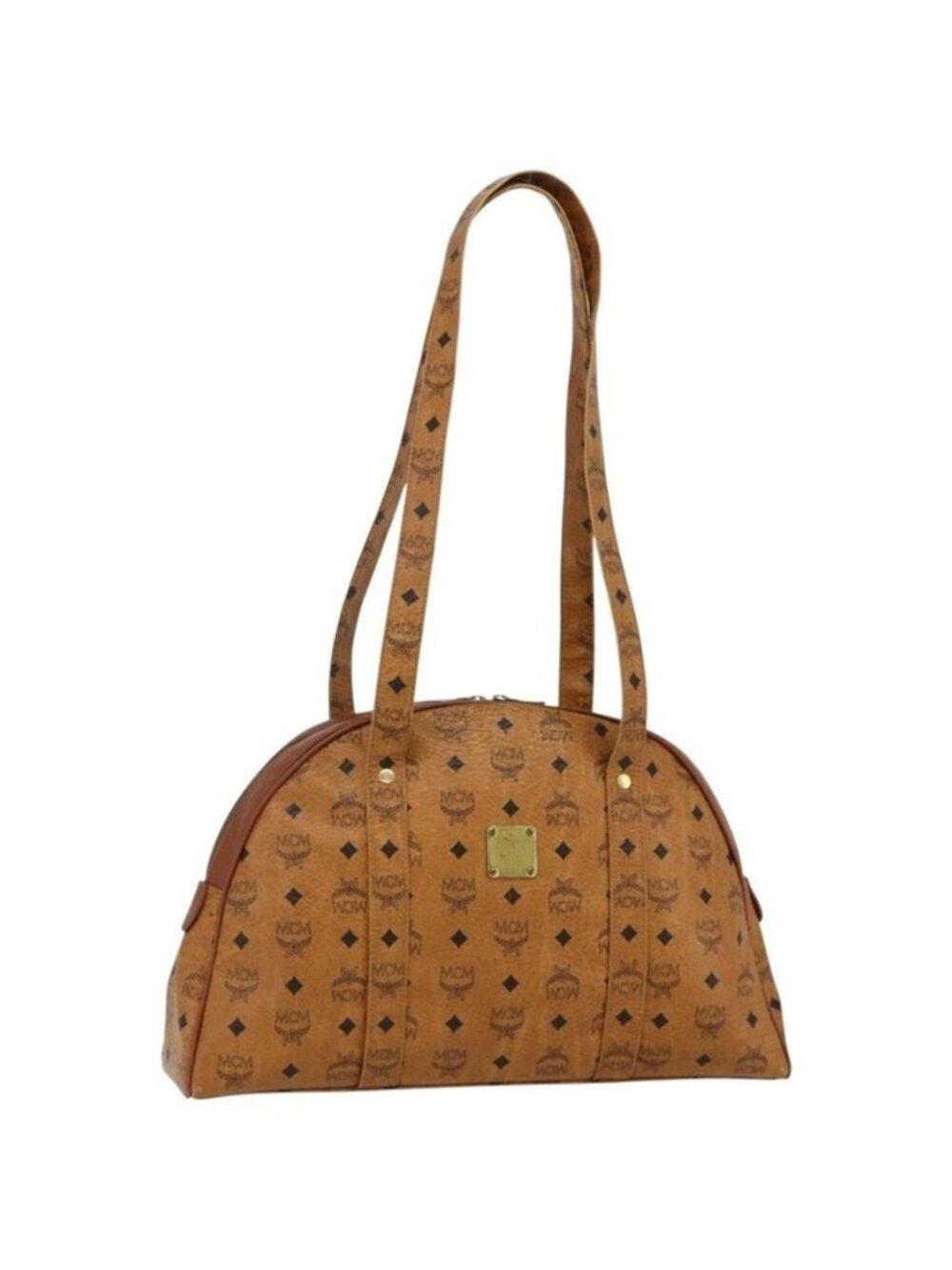 Authentic MCM Vicetos Logogram Shoulder Bag PVC Leather Brown Gold